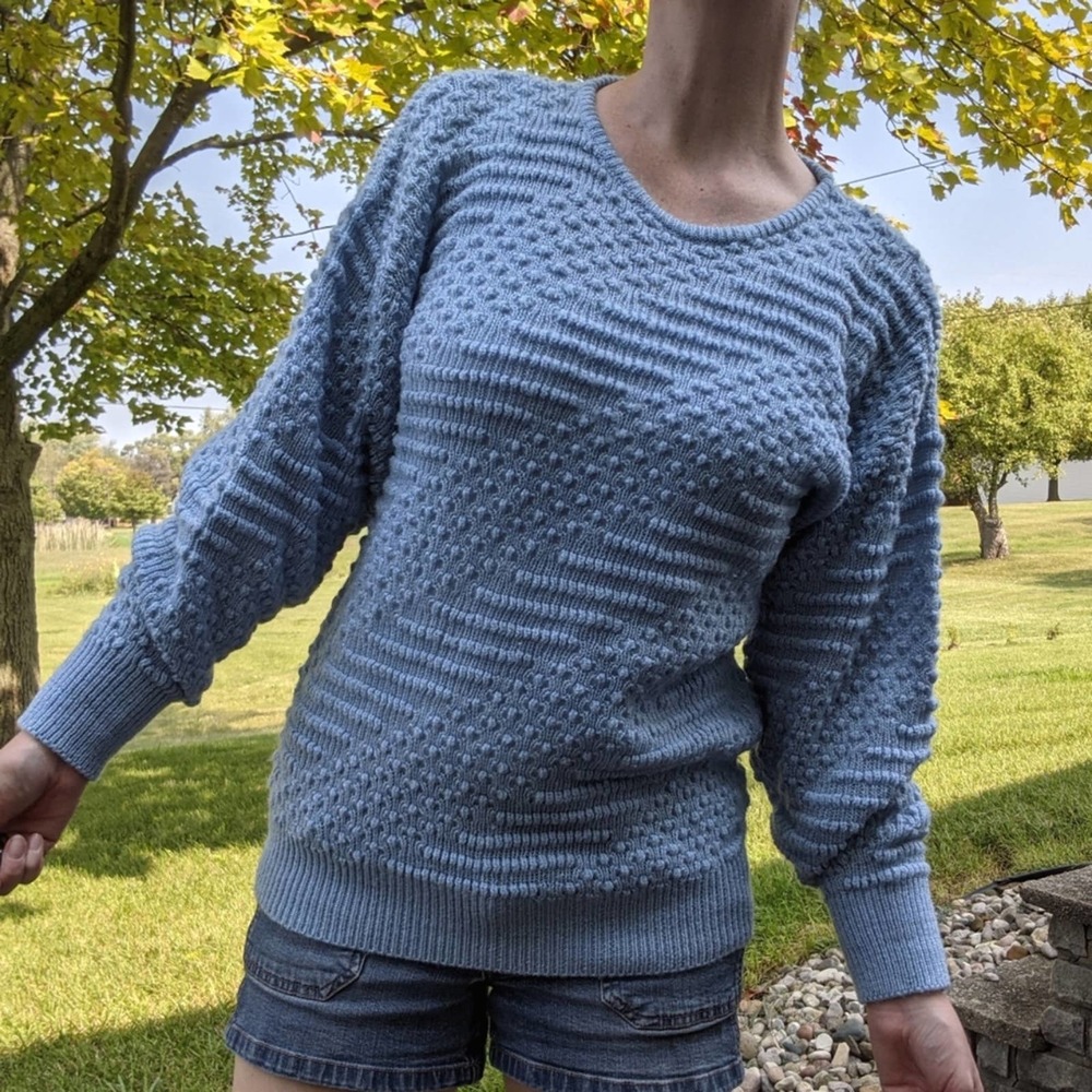 Vintage A'Milano 80s Blue Bubble Knit Crewneck Sweater Medium